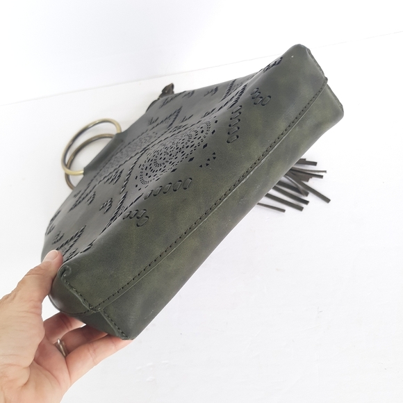 Street Level Leather Tote Handbag Green - Picture 3 of 7